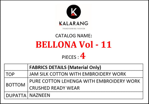 KALARANG BELLONA VOL.11 JAM SILK WEDDING WEAR LEHENGA WITH LONG KURTI AND DUPATTA