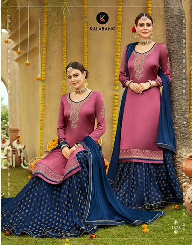 KALARANG LAUNCHED BLUE BERRY SATIN SILK FABRIC LEHENGA STYLE SUIT