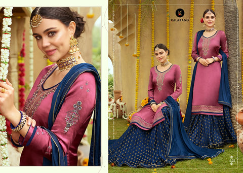 KALARANG LAUNCHED BLUE BERRY SATIN SILK FABRIC LEHENGA STYLE SUIT