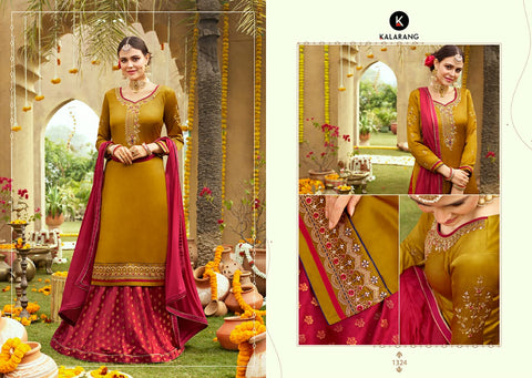 KALARANG LAUNCHED BLUE BERRY SATIN SILK FABRIC LEHENGA STYLE SUIT