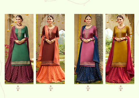 KALARANG LAUNCHED BLUE BERRY SATIN SILK FABRIC LEHENGA STYLE SUIT