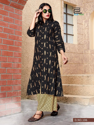 Blue Hills Presents Style In Vol 3 Gold Printed Rayon Designer Kurtis Collection