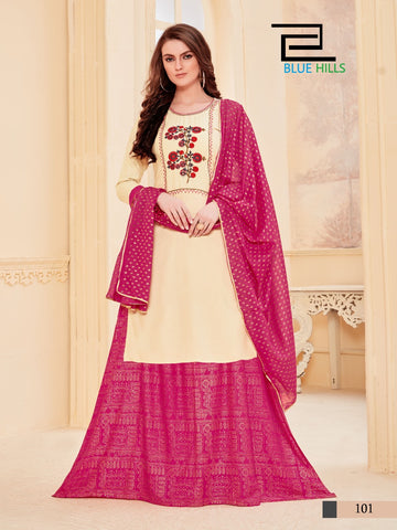 Blue Hills Launched Zoya Rayon Embroidery Work Fancy Designer Kurtis Collection