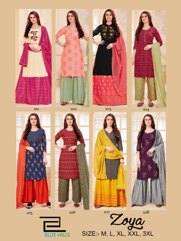 Blue Hills Launched Zoya Rayon Embroidery Work Fancy Designer Kurtis Collection