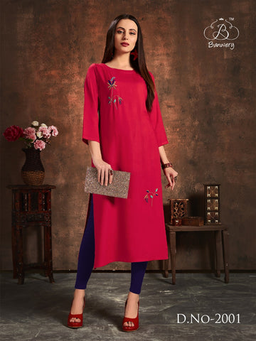 Banwery Fashion Launched Handwork Rayon Fancy Designer Kurtis Collection