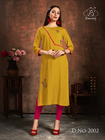 Banwery Fashion Launched Handwork Rayon Fancy Designer Kurtis Collection