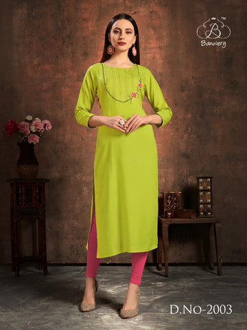 Banwery Fashion Launched Handwork Rayon Fancy Designer Kurtis Collection