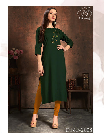 Banwery Fashion Launched Handwork Rayon Fancy Designer Kurtis Collection