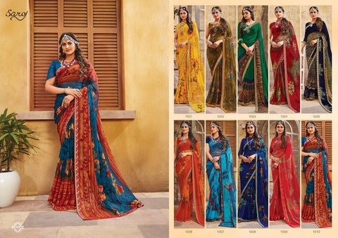 Saroj Textiles Presents Blue Berry Georgette Printed Fancy Designer Sarees