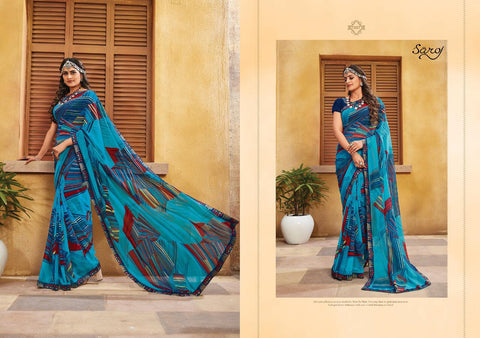 Saroj Textiles Presents Blue Berry Georgette Printed Fancy Designer Sarees