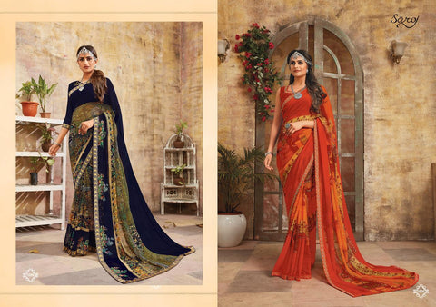 Saroj Textiles Presents Blue Berry Georgette Printed Fancy Designer Sarees