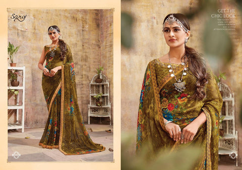 Saroj Textiles Presents Blue Berry Georgette Printed Fancy Designer Sarees