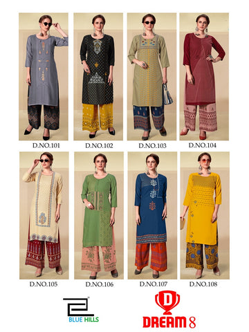 Blue Hills Launched Dreams Vol 8 Rayon Printed Fancy Designer Kurtis With Plazzo