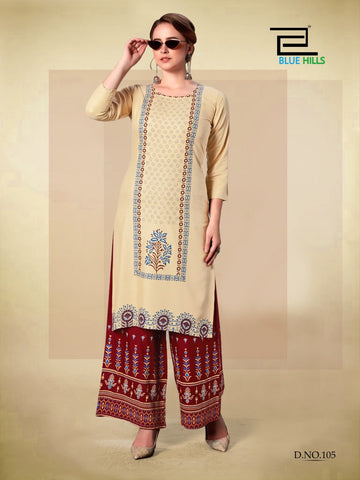 Blue Hills Launched Dreams Vol 8 Rayon Printed Fancy Designer Kurtis With Plazzo