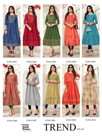 Blue Hills Launched Trend Vol 3 Heavy Rayon Stylish Designer Kurtis Collection