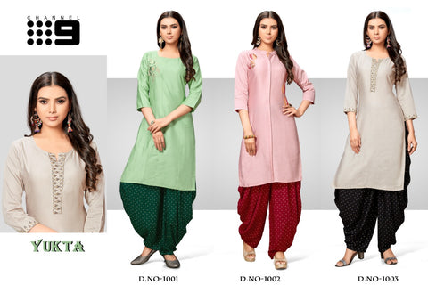Channel 9 Presents Yukta Jam Satin Embroidery Work Patiyala Type Fancy Designer Kurtis