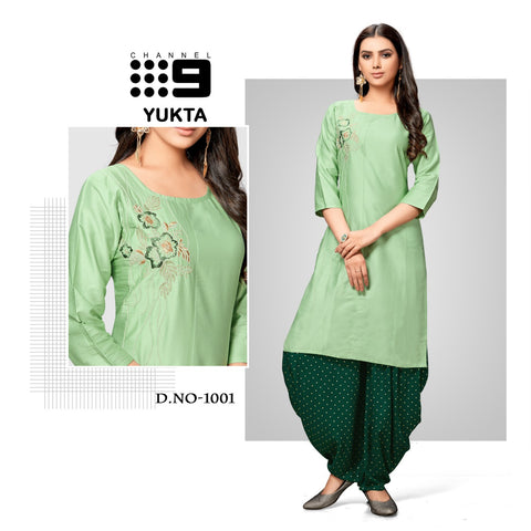 Channel 9 Presents Yukta Jam Satin Embroidery Work Patiyala Type Fancy Designer Kurtis