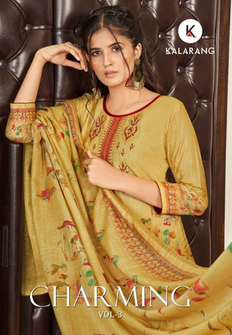 Kalarang Presents Charming Vol 3 Maslin Embroidery Work Fancy Designer Salwar Suits