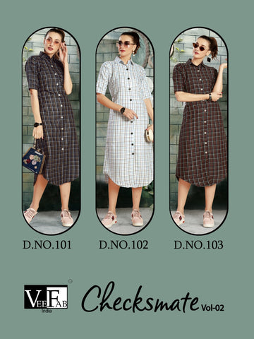 Vee Fab Launched Checksmate Cotton Casual Wear Kurtis Collection