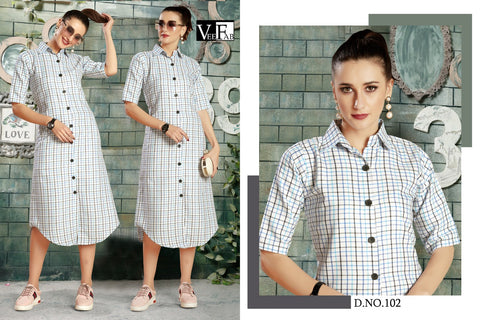 Vee Fab Launched Checksmate Cotton Casual Wear Kurtis Collection