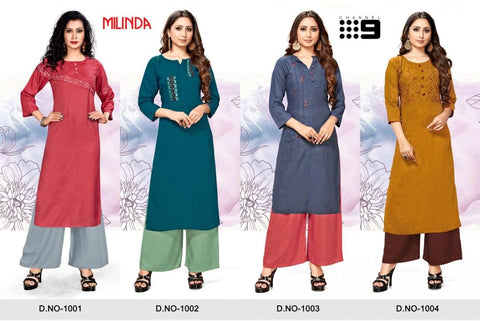 MILINDA RAYON KURTI WITH COMFORT PLAZZO SUPPLIER CHANNEL 9 PRESENT
