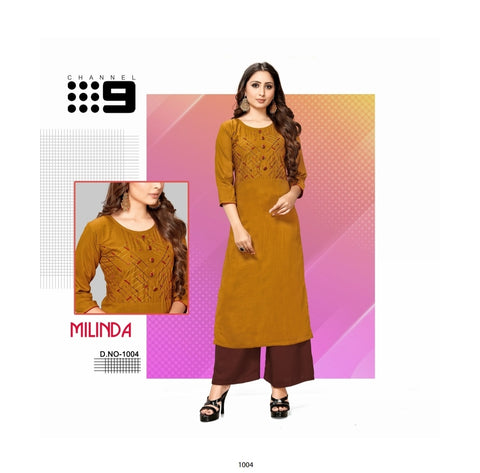 MILINDA RAYON KURTI WITH COMFORT PLAZZO SUPPLIER CHANNEL 9 PRESENT