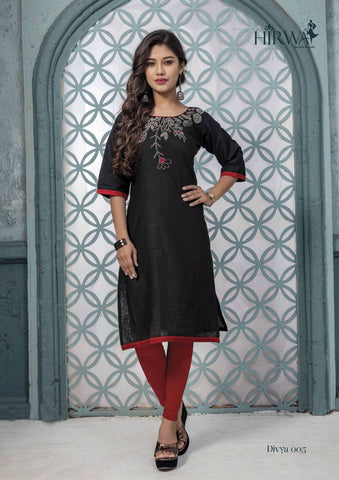 Divya Presents Hirwa Cotton Embroidery Work Casual Wear Kurtis Collection
