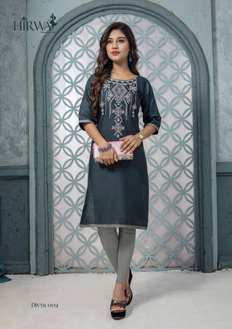 Divya Presents Hirwa Cotton Embroidery Work Casual Wear Kurtis Collection