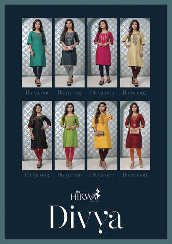 Divya Presents Hirwa Cotton Embroidery Work Casual Wear Kurtis Collection