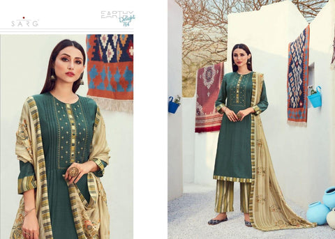 Sarg Presents Earthy Delight Viscose Printed Embroidery Work Fancy Designer Salwar Suits