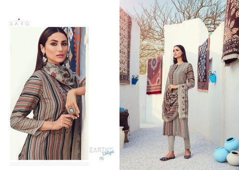 Sarg Presents Earthy Delight Viscose Printed Embroidery Work Fancy Designer Salwar Suits