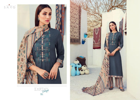 Sarg Presents Earthy Delight Viscose Printed Embroidery Work Fancy Designer Salwar Suits