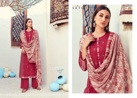 Sarg Presents Earthy Delight Viscose Printed Embroidery Work Fancy Designer Salwar Suits
