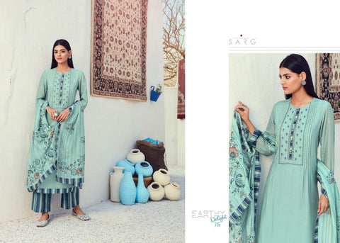 Sarg Presents Earthy Delight Viscose Printed Embroidery Work Fancy Designer Salwar Suits