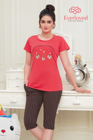 Everloved Night Suit Cotton Hosiery T-shirt With Pant Sets