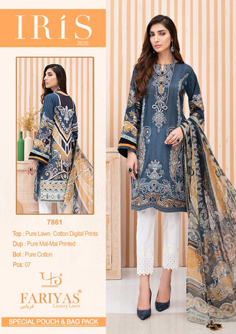 FARIYAS LUXURY LAWN IRIS PURE LAWN COTTON FABRIC PAKISTANI SUIT