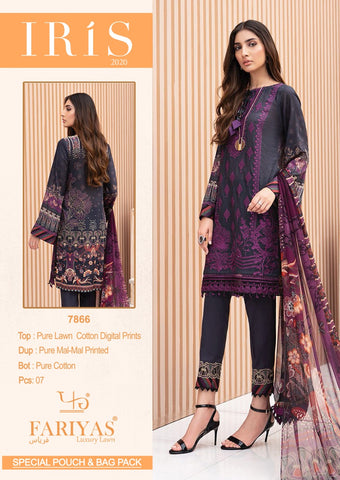 FARIYAS LUXURY LAWN IRIS PURE LAWN COTTON FABRIC PAKISTANI SUIT
