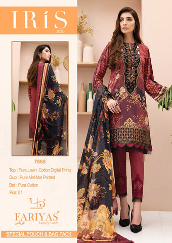 FARIYAS LUXURY LAWN IRIS PURE LAWN COTTON FABRIC PAKISTANI SUIT