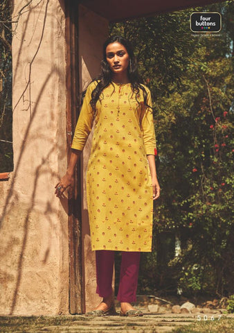 Four Button Launched Platinum Pure Cotton Casual Wear Kurtis Collection And Pants