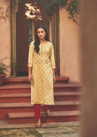 Four Button Launched Platinum Pure Cotton Casual Wear Kurtis Collection And Pants