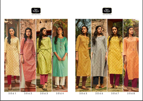Four Button Launched Platinum Pure Cotton Casual Wear Kurtis Collection And Pants