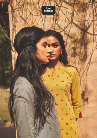 Four Button Launched Platinum Pure Cotton Casual Wear Kurtis Collection And Pants