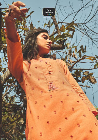 Four Button Launched Platinum Pure Cotton Casual Wear Kurtis Collection And Pants