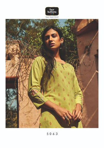 Four Button Launched Platinum Pure Cotton Casual Wear Kurtis Collection And Pants