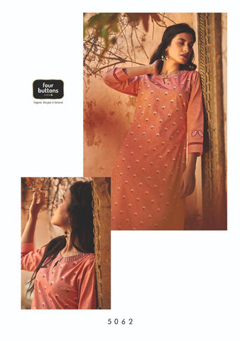 Four Button Launched Platinum Pure Cotton Casual Wear Kurtis Collection And Pants