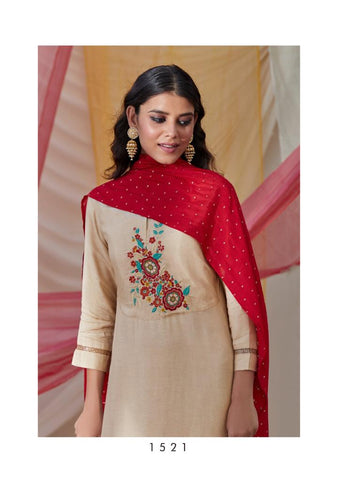 Four Button Launched Rang Viscose Silk Embroidery Work Fancy Designer Kurtis Collection