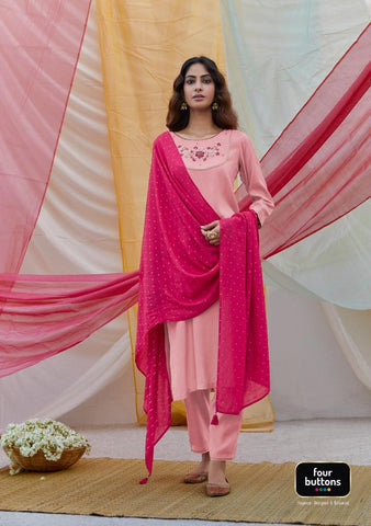Four Button Launched Rang Viscose Silk Embroidery Work Fancy Designer Kurtis Collection