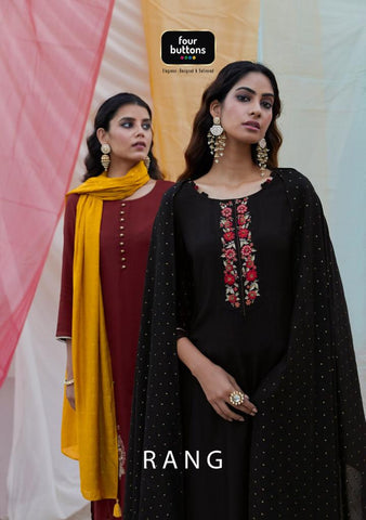 Four Button Launched Rang Viscose Silk Embroidery Work Fancy Designer Kurtis Collection