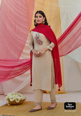 Four Button Launched Rang Viscose Silk Embroidery Work Fancy Designer Kurtis Collection