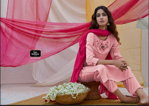 Four Button Launched Rang Viscose Silk Embroidery Work Fancy Designer Kurtis Collection
